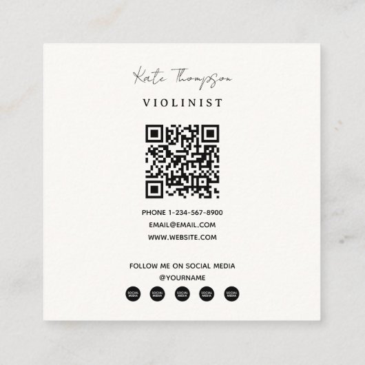 Violist Vioolmuzikant Docent QR Code Vierkante Visitekaartje (Achterkant)