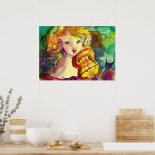 VIOLISTE MEISJE, VIOOL EN KAT POSTER (Keuken)
