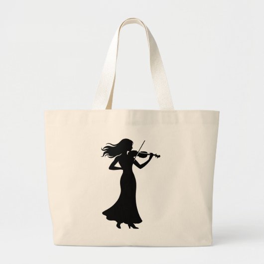 Violiste Silhouet Dame Grote Tote Bag (Voorkant)