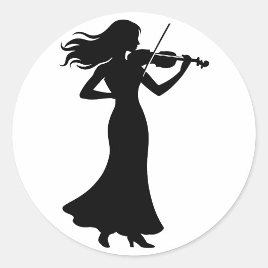 Violiste Silhouet Dame Ronde Sticker (Voorkant)