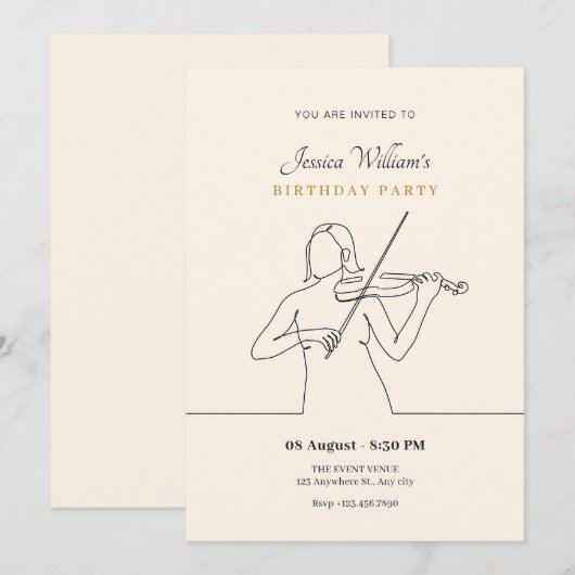 Violiste verjaardag kaart (Voorkant / Achterkant)