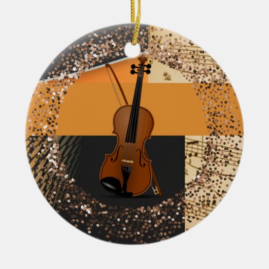 Viool abstracte kunst/glitter keramisch ornament (Voorkant)