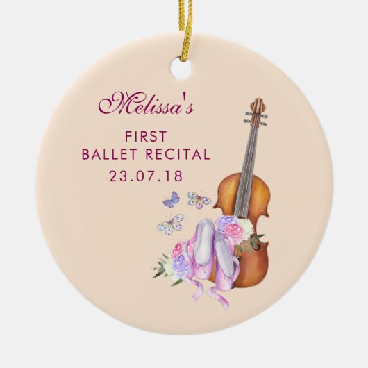 Viool, Ballet Schoenen & Vlinders Ballet Overwegin Keramisch Ornament (Voorkant)