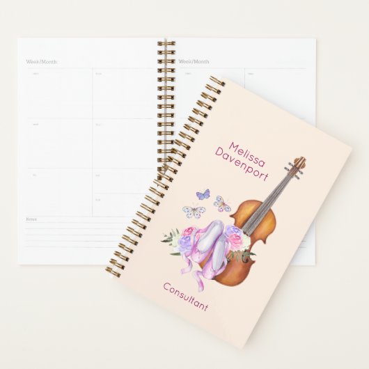 Viool, balletschoenen, bloemen en vlinders planner (Display)