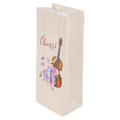 Viool, balletschoenen en vlinders Proost! Wijn Cadeautas (Voorkant Gekanteld)