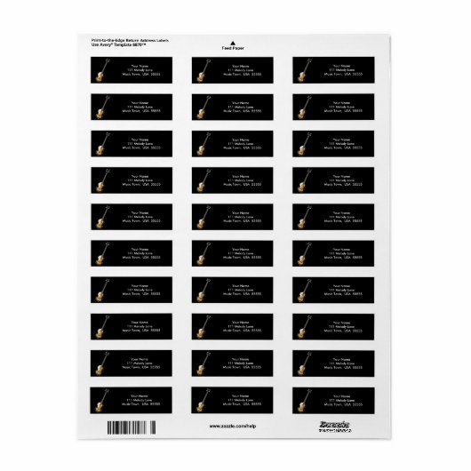 Viool basgitaar adreslabel etiket (Full Sheet)