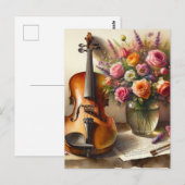 Viool, Bladmuziek en een Vaas van Bloemen Briefkaart (Voorkant / Achterkant)