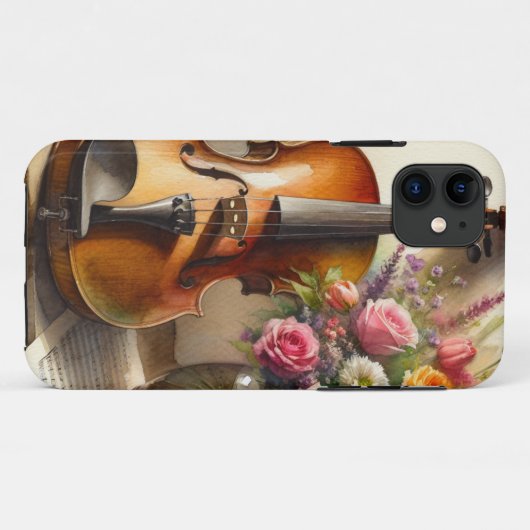 Viool, Bladmuziek en een Vaas van Bloemen Case-Mate iPhone Case (Achterkant (horizontaal))