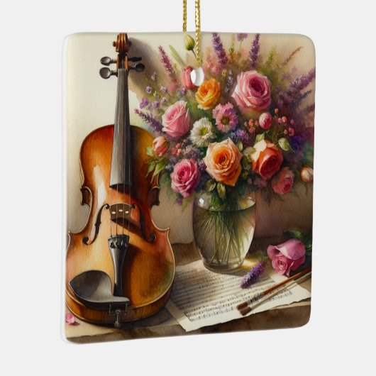 Viool, Bladmuziek en een Vaas van Bloemen Keramisch Ornament (Rechts)