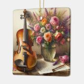Viool, Bladmuziek en een Vaas van Bloemen Keramisch Ornament (Links)