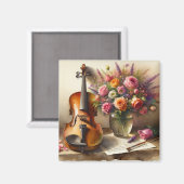 Viool, Bladmuziek en een Vaas van Bloemen Magneet (Voorkant / Achterkant)