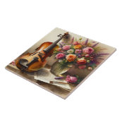 Viool, Bladmuziek en een Vaas van Bloemen Tegeltje (Zijkant)