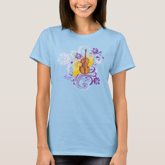 Viool Bloemen Swirl Goud Fijne Jersey T-shirt (Voorkant)