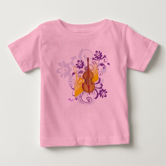 Viool Bloemige Spiraal Roze Peuter Ruffle T-shirt (Voorkant)