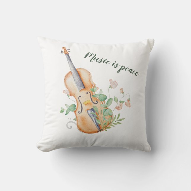 Viool Bloemrijke Muziek is Vrede Aangepaste Kussen (Voorkant)