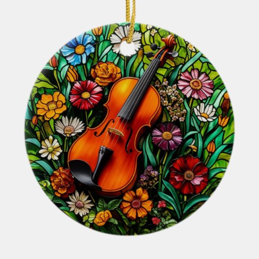 Viool Bloemstuk  Keramisch Ornament (Voorkant)