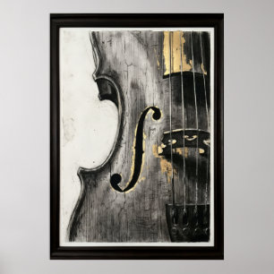 Viool Cello Zwart Wit Goud Abstracte Muziek Kunst Poster