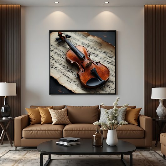 Viool en Bladmuziek Canvas Afdruk