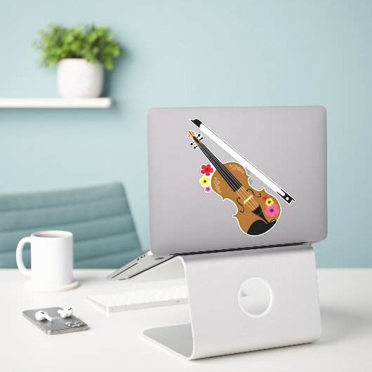 Viool en Bloemen,  violist Sticker (Laptop op bureau)