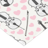 Viool en cello met roze harten bruiloft korte tafelloper (Hoek)