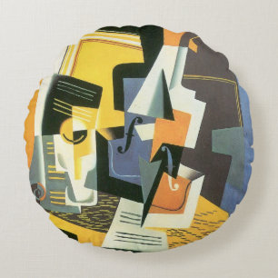 Viool en glas door Juan Gris, Vintage Cubisme Rond Kussen
