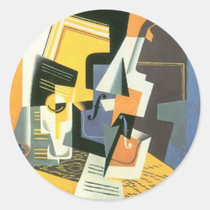 Viool en glas door Juan Gris, Vintage Cubisme Ronde Sticker