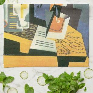 Viool en glas door Juan Gris, Vintage Cubisme Theedoek