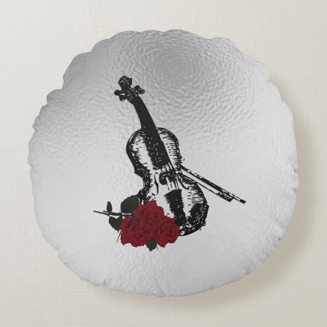 Viool en Rozen Rond Kussen (Voorkant)