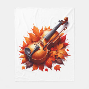 Viool in het bed van bladeren fleece deken