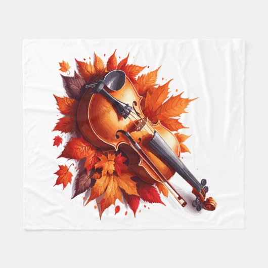 Viool in het bed van bladeren fleece deken (Voorkant (Horizontaal))