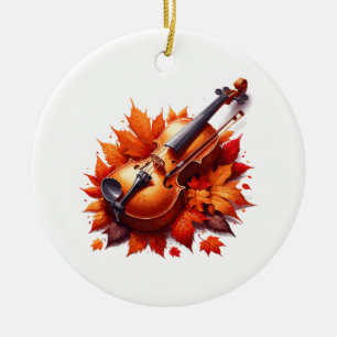 Viool in het bed van bladeren keramisch ornament
