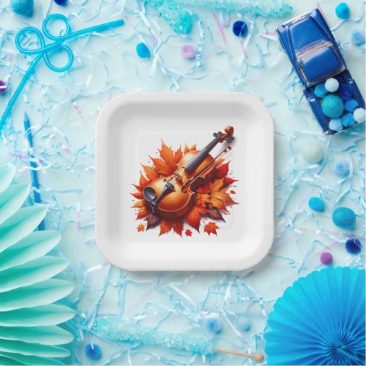 Viool in het bed van bladeren papieren bordje (Feest)
