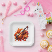 Viool in het bed van bladeren papieren bordje (Feest)