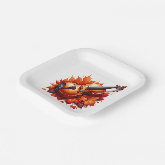 Viool in het bed van bladeren papieren bordje (Gebogen)