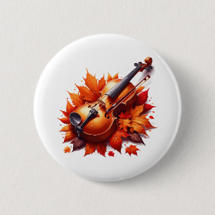 Viool in het bed van bladeren ronde button 5,7 cm