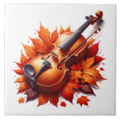 Viool in het bed van bladeren tegeltje (Voorkant)