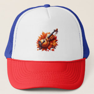 Viool in het bed van bladeren trucker pet
