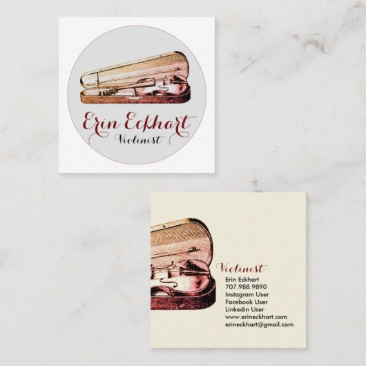 Viool in Hoesje Vioolmuzikant Vierkante Visitekaartje (Voorkant / Achterkant)