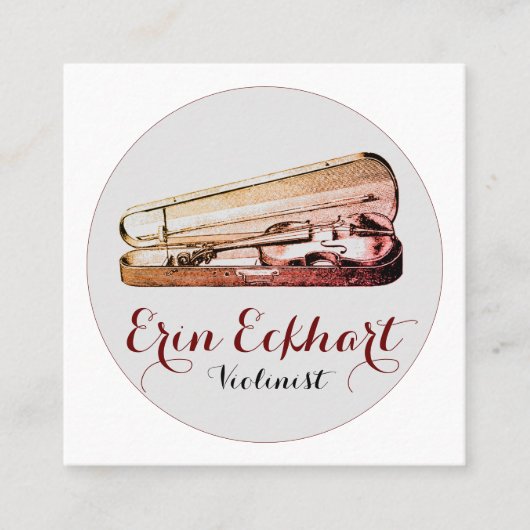 Viool in Hoesje Vioolmuzikant Vierkante Visitekaartje (Voorkant)