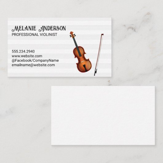 Viool Instrument | Bladmuziek Visitekaartje (Voorkant / Achterkant)