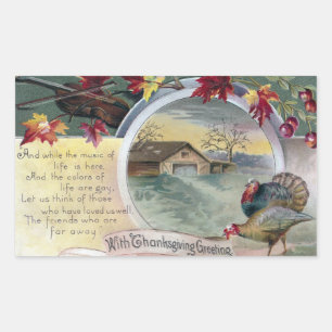 viool, kalkoenen en schuur Thanksgiving Rechthoekige Sticker