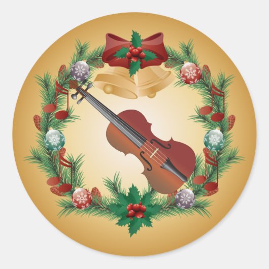Viool Kerst Muziek Krans Stickers (Voorkant)