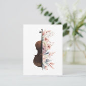 Viool met bloemen. bedankkaart (Staand voorkant)
