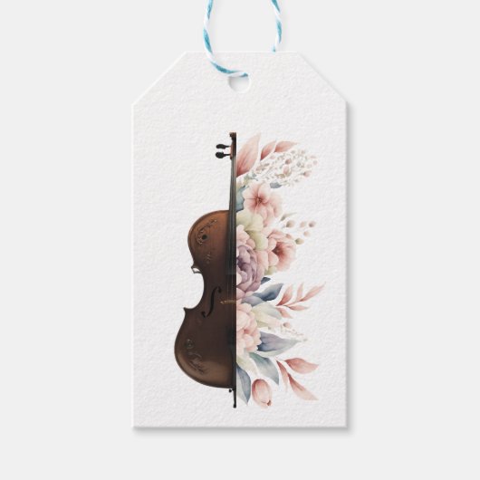 Viool met bloemen. cadeaulabel (Voorkant)