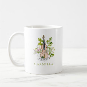 Viool met bloemen en groen Gepersonaliseerde naam Koffiemok