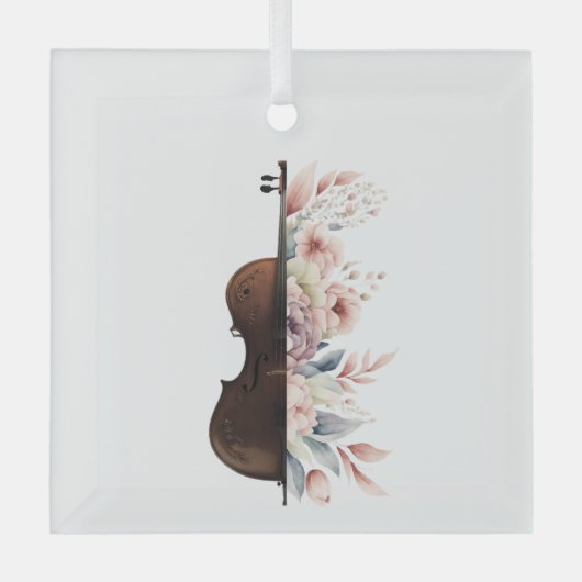 Viool met bloemen. glas ornament (Voorkant)