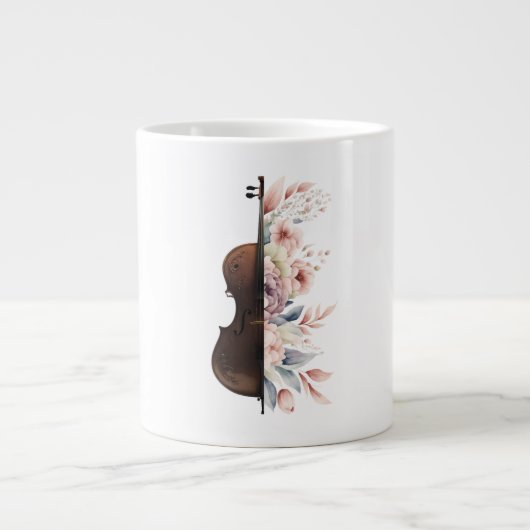 Viool met bloemen. grote koffiekop (Voorkant)