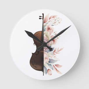 Viool met bloemen. ronde klok