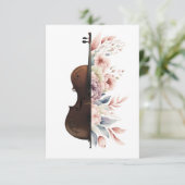Viool met bloemen. RSVP kaartje (Staand voorkant)