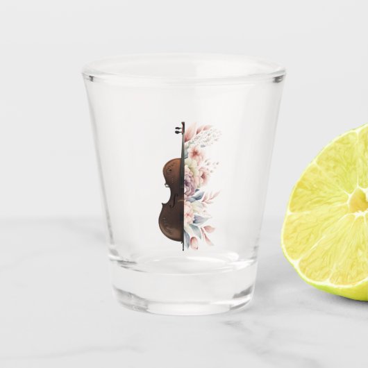 Viool met bloemen. shot glas (Voorkant)